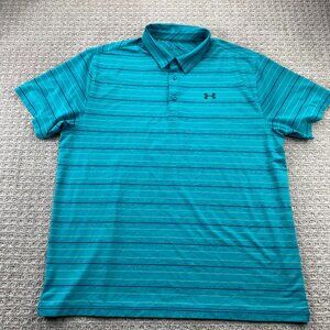 Under ARMOUR Golf Shirt Men 2XL Green Black Striped Casual Golfer Activewear